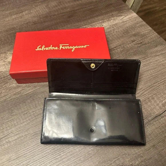 Salvatore Ferragamo Black Patent Leather Clutch